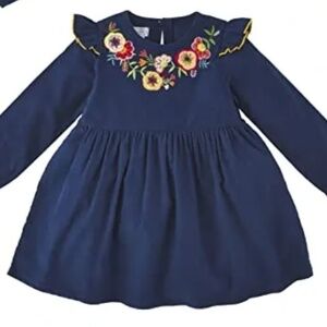 Mud Pie Navy Corduroy Embroidered Dress – Long Sleeve – 5T